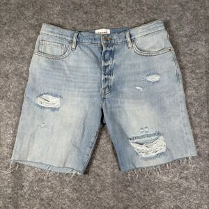 NWOT FRAME Le Slouch Bermuda Shorts Women's Size 31 Distressed Raw Hem Denim